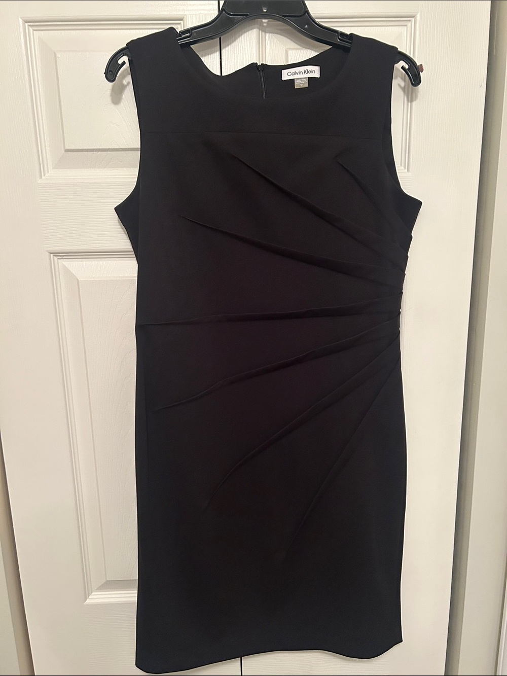 Calvin Klein Black Sheath Dress with Draped Paneling